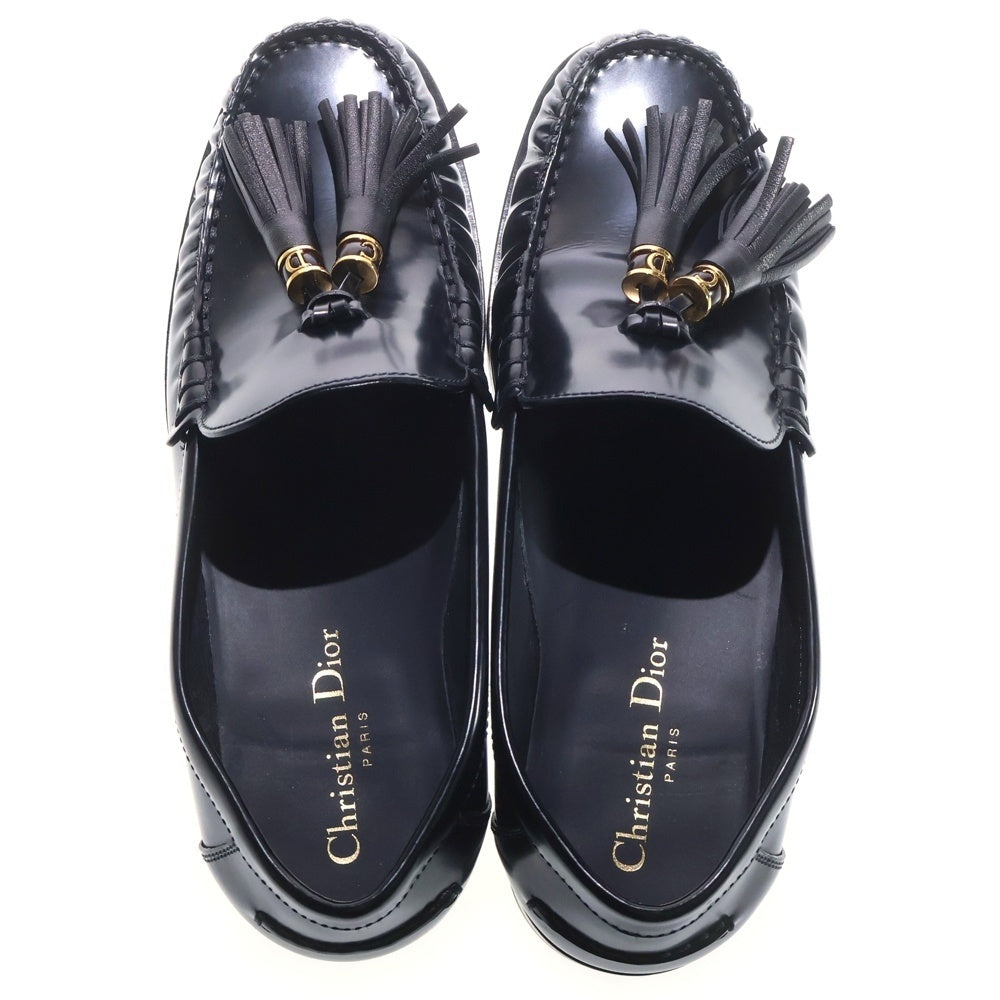 Christian Dior(クリスチャンディオール) D-ACADEMY アカデミー タッセル ギャザー ブラッシュドカーフスキン レザー ローカットシューズ ローファー ブラック レディース KDB819ACA90040