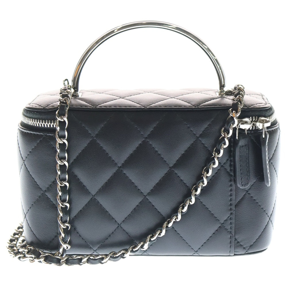 CHANEL(シャネル) マトラッセ ココマーク トップハンドル ラムスキン レザー 2WAY ハンド チェーン ショルダーバッグ シルバー金具 ブラック レディース