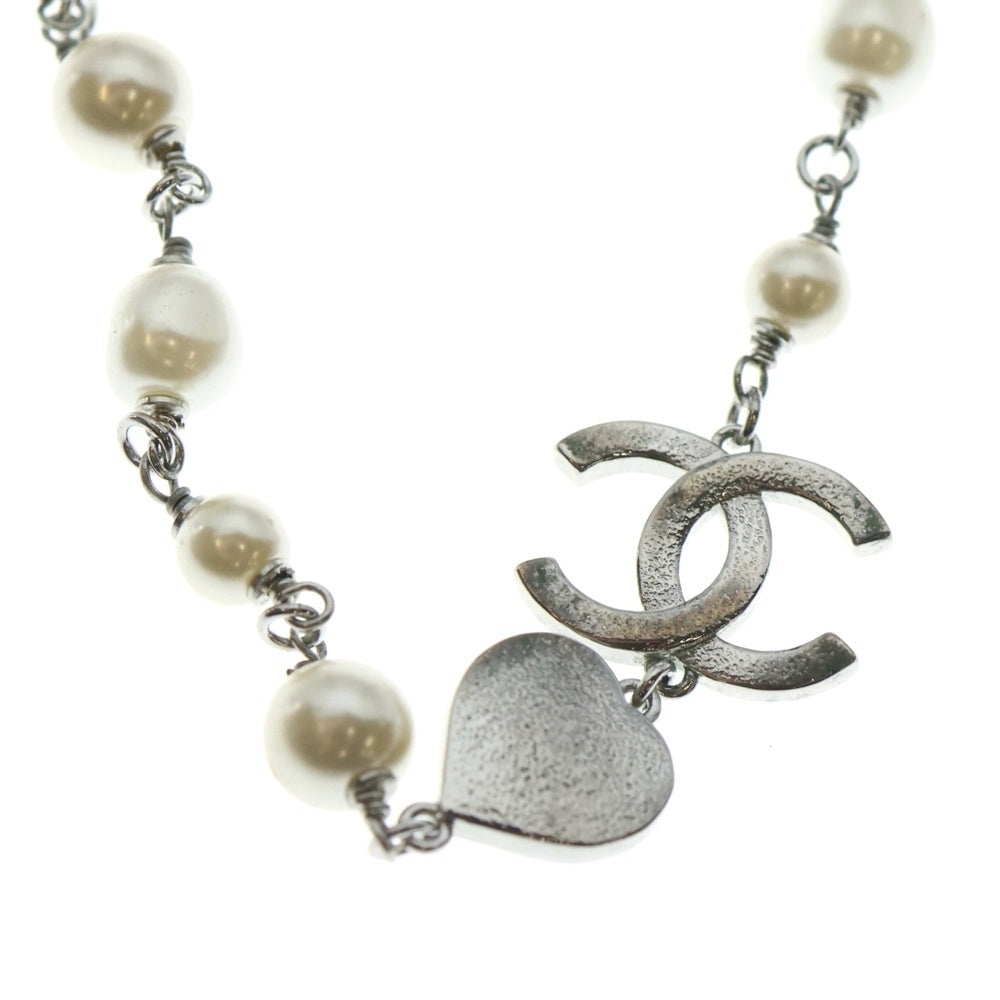 CHANEL シルバーネックレス パール付き CHANEL(シャネル) ココマークパールネックレス ハート ペンダント