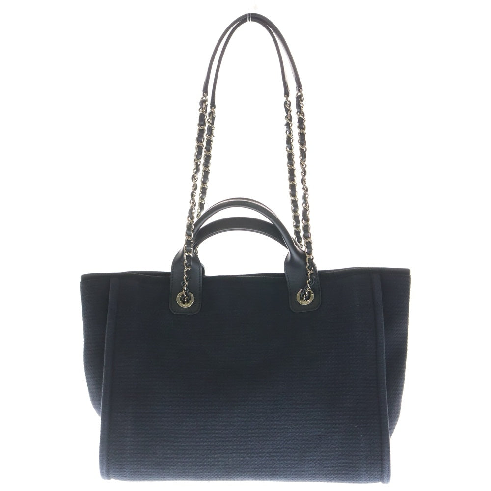 CHANEL(シャネル) ドーヴィル チェーントートバッグ ハンドバッグ ダークネイビー キャンパス ゴールド金具 レディース