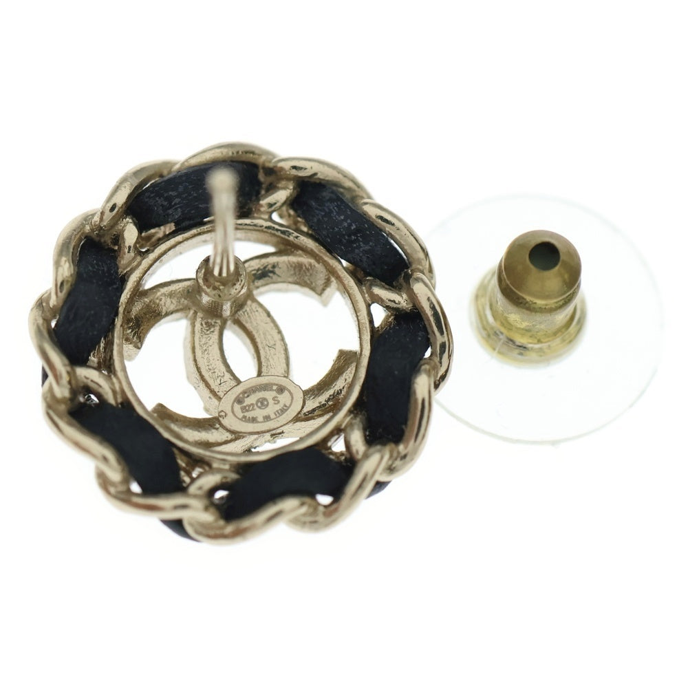 CHANEL(シャネル) ココマーク ラウンドチェーン ラインストーン ピアス ゴールド×ブラック レディース