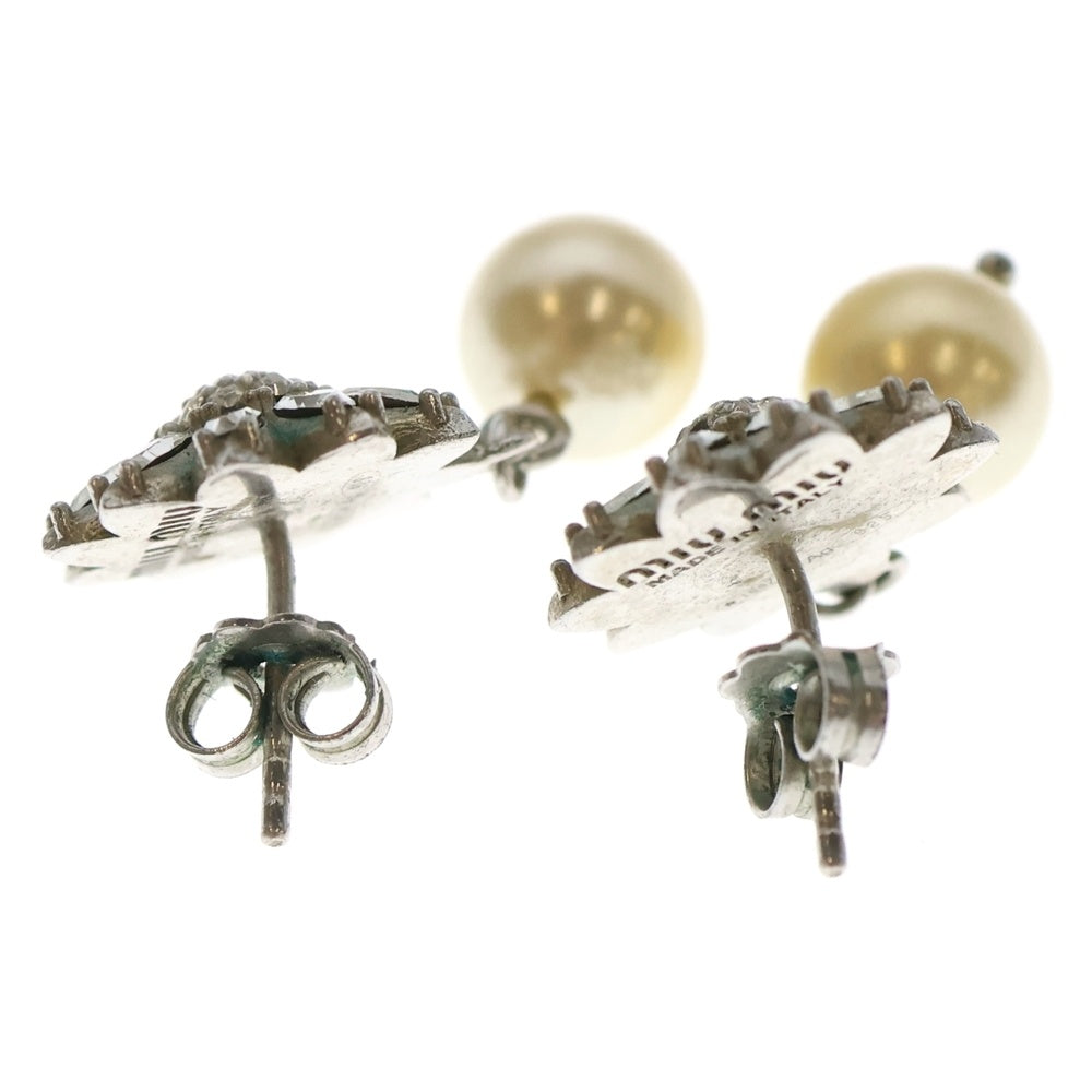 miumiu(ミュウミュウ) ラインストーン パール フラワーピアス シルバー レディース