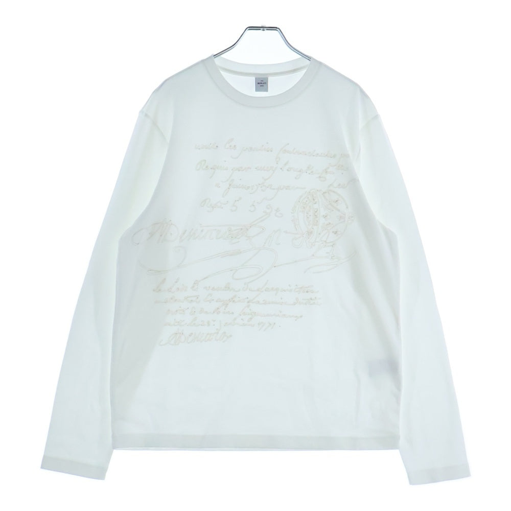 Berluti(ベルルッティ) カリグラフィ フロント刺繍デザイン クルーネック長袖Tシャツロングスリーブカットソー ロンT ホワイト