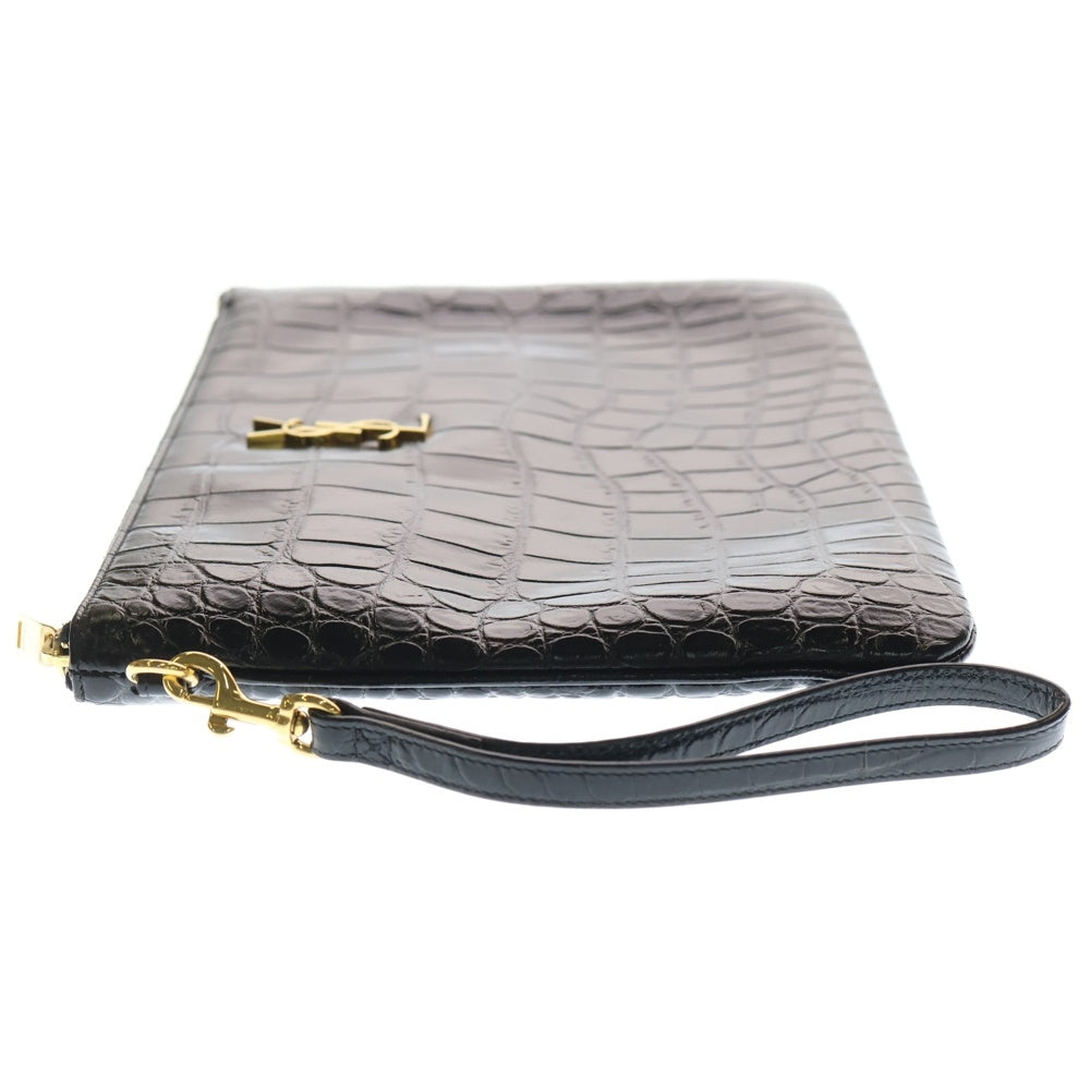 SAINT LAURENT PARIS(サンローランパリ) カサンドラ クラッチバッグ セカンドバッグ ケース ポーチ 収納 ブラック 型押しクロコ レザー ゴールド金具 レディース
