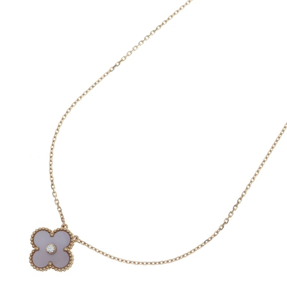 Van Cleef & Arpels(ヴァンクリーフアンドアーペル) ヴィンテージアルハンブラ ピンクマザーオブパール 1Pダイヤ 2025年ホリデー限定 ネックレス ピンクゴールド Au750PG VCARPM0P00 レディース