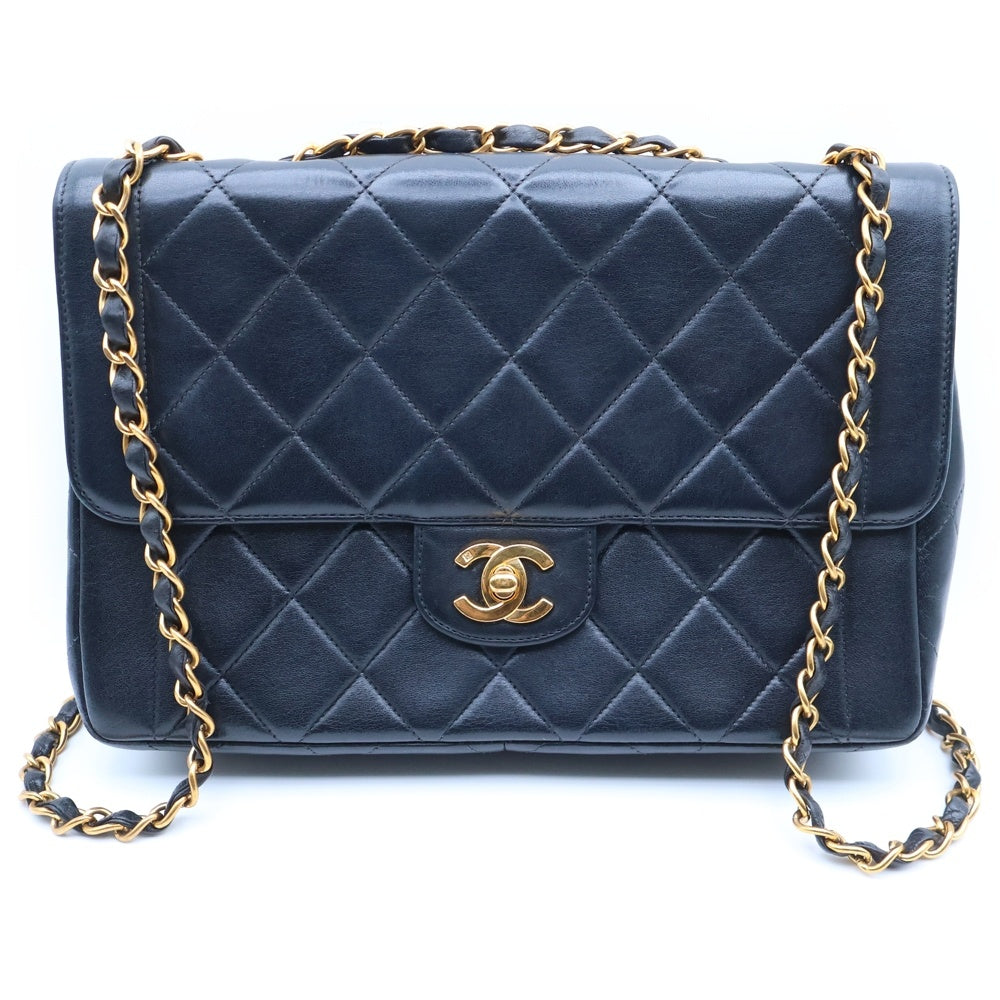 CHANEL(シャネル) マトラッセ25 ブラック シングルフラップ シングルチェーン ショルダーバッグ ブラック ラムスキン ゴールド金具 レディース