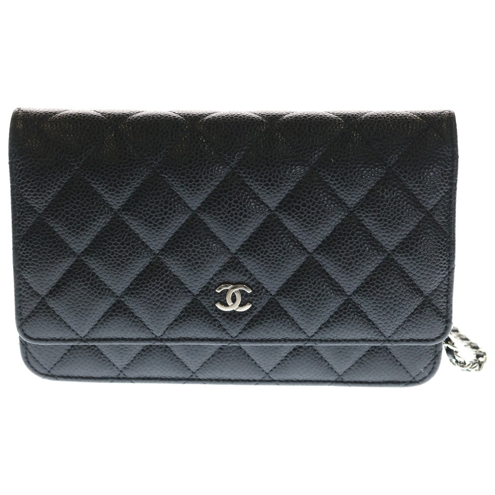 CHANEL(シャネル) マトラッセ キャビアスキン レザー チェーンウォレット ショルダーバッグ シルバー金具 ブラック 31番台 レディース