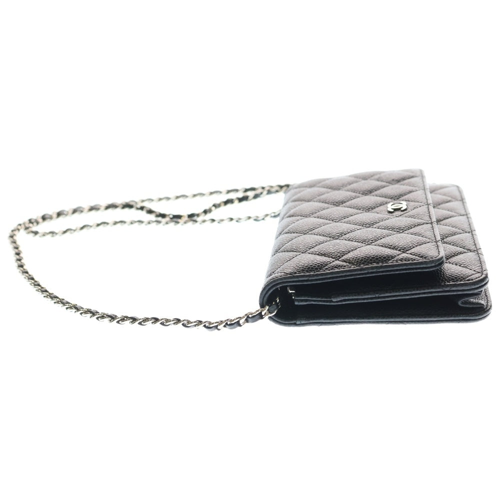 CHANEL(シャネル) マトラッセ キャビアスキン レザー チェーンウォレット ショルダーバッグ シルバー金具 ブラック 31番台 レディース