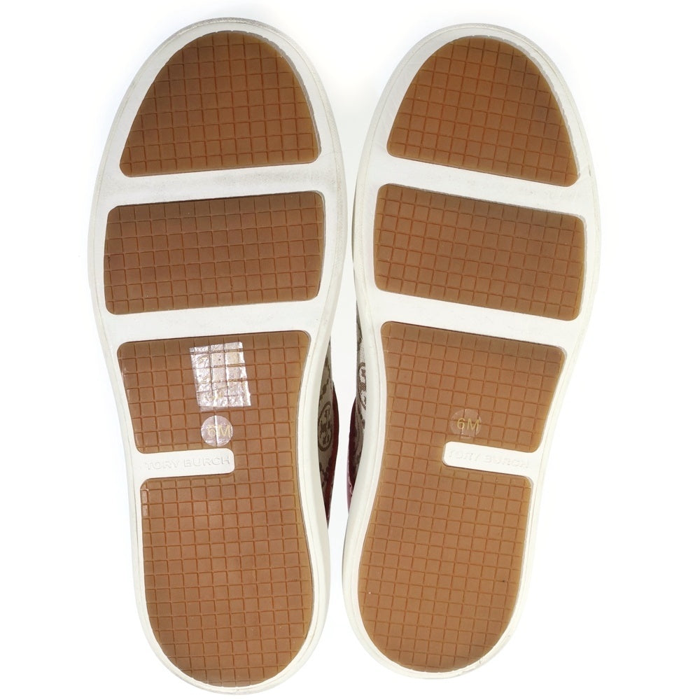 TORY BURCH(トリー バーチ) キャンバス レザー レースアップ ローカットシューズ スニーカー ベージュ/レッド レディース