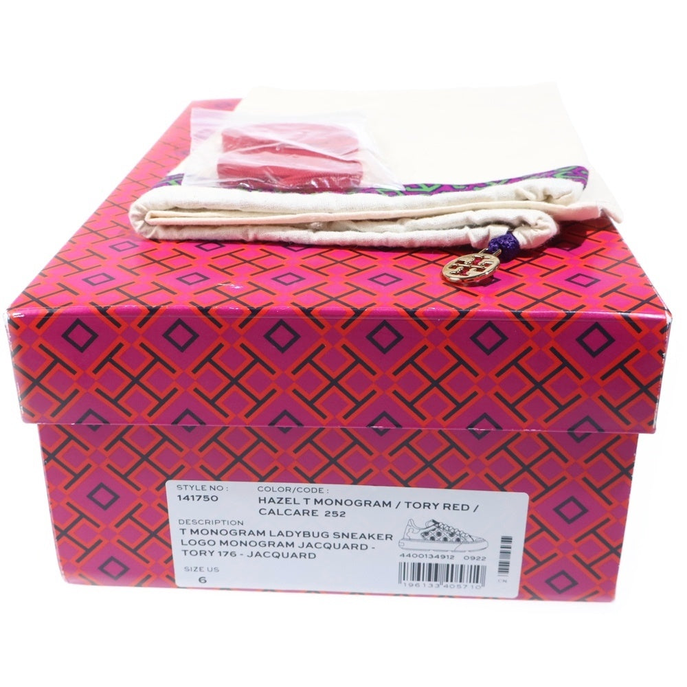 TORY BURCH(トリー バーチ) キャンバス レザー レースアップ ローカットシューズ スニーカー ベージュ/レッド レディース
