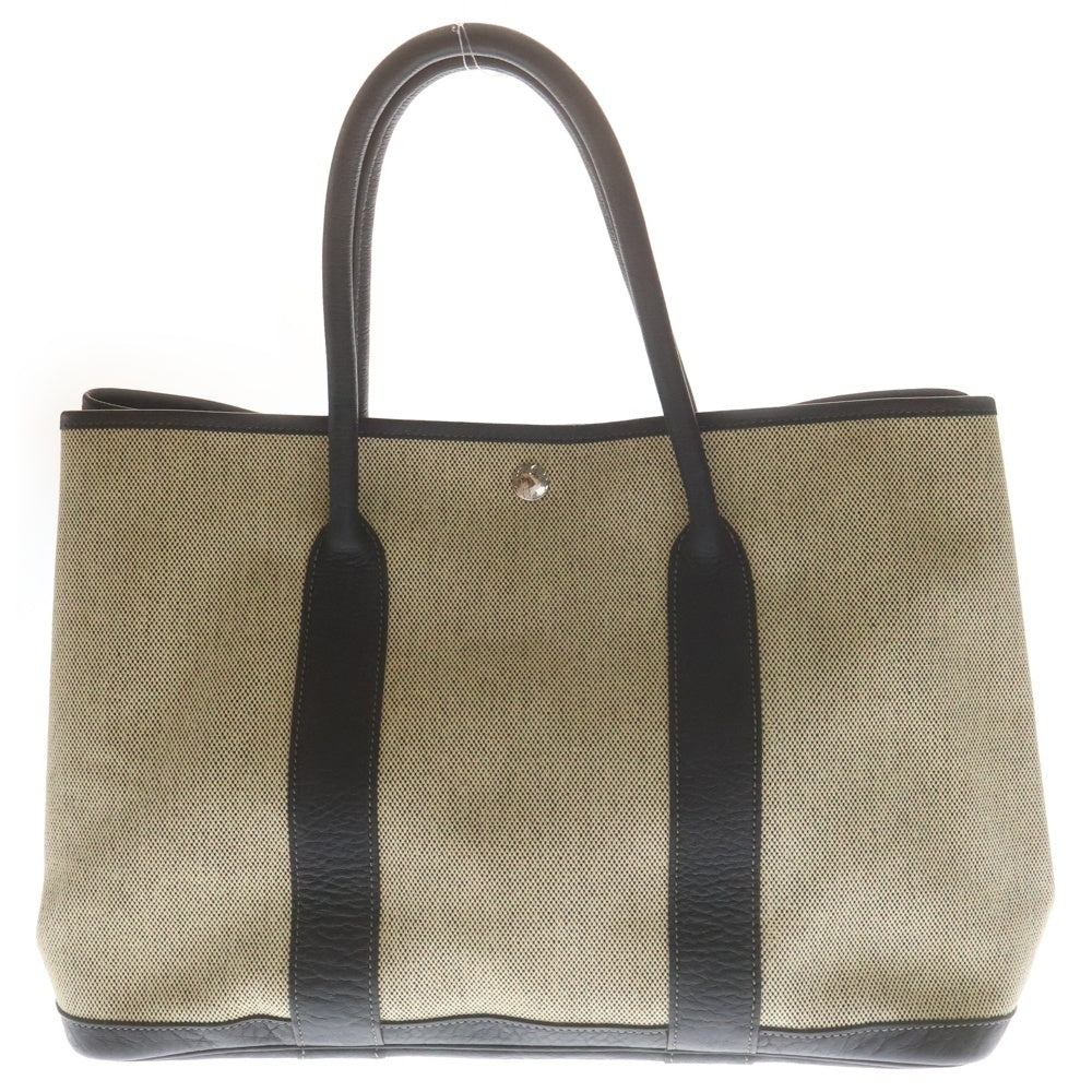 HERMES(エルメス) ガーデンパーティPM ハンドバッグ トワル×ネゴンダ シルバー金具 ベージュ×ブラック □I刻印 レディース