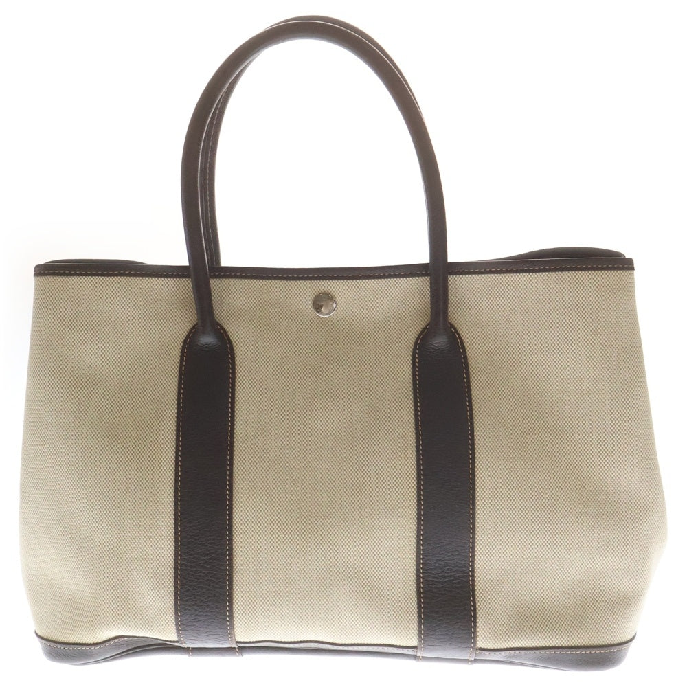 HERMES(エルメス) ガーデンパーティPM ハンドバッグ トワル×ネゴンダ シルバー金具 ベージュ×ブラウン □J刻印 レディース