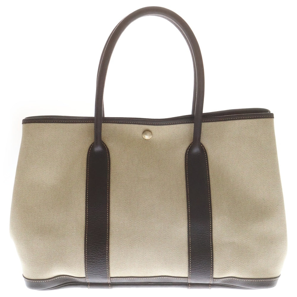 HERMES(エルメス) ガーデンパーティPM ハンドバッグ トワル×ネゴンダ シルバー金具 ベージュ×ブラウン □J刻印 レディース