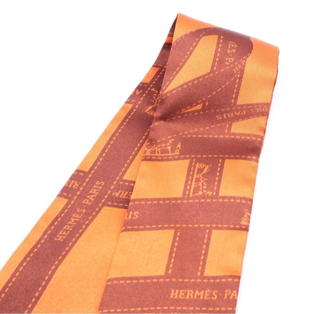 HERMES(エルメス) ツイリー ボルデュック シルクスカーフ オレンジ レディース
