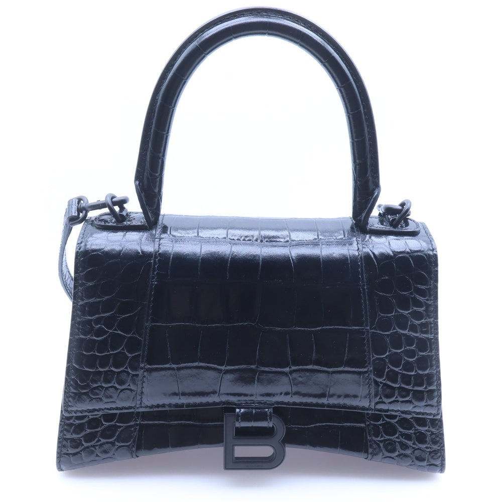 BALENCIAGA(バレンシアガ) アワーグラス ミディアム 2WAYバッグ ショルダーバッグ ハンドバッグ ブラック レザー 型押しクロコ ブラック金具