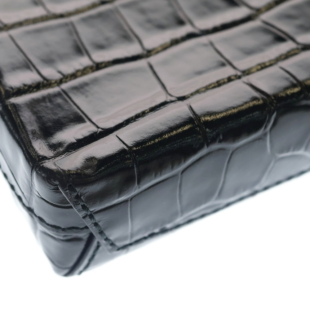 BALENCIAGA(バレンシアガ) ショッピング フォンホルダー ミニバッグ ブラック クロコ型押し 593826 シルバー金具 レディース