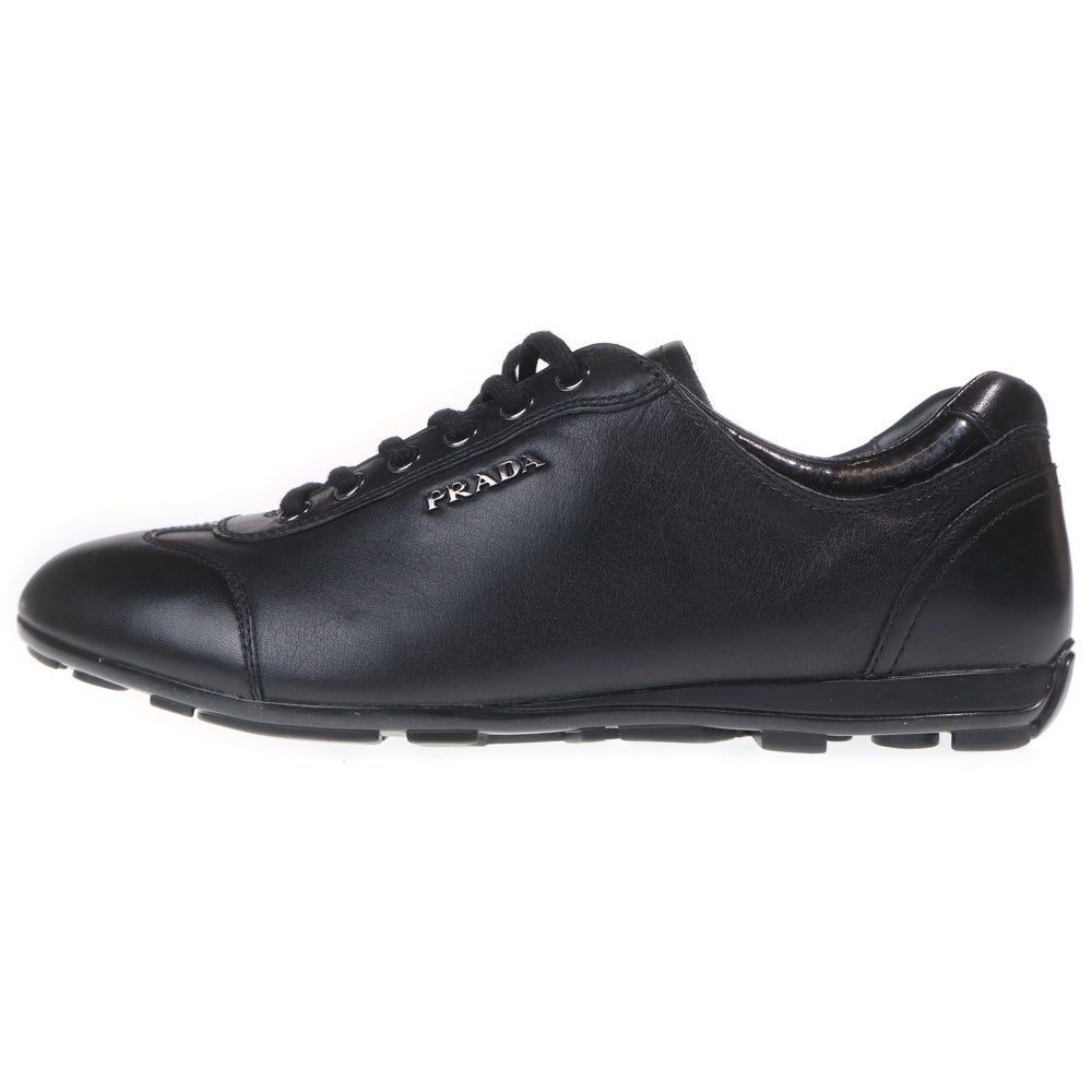 PRADA(プラダ) ロゴ レザー レースアップ ローカットシューズ ブラック レディース
