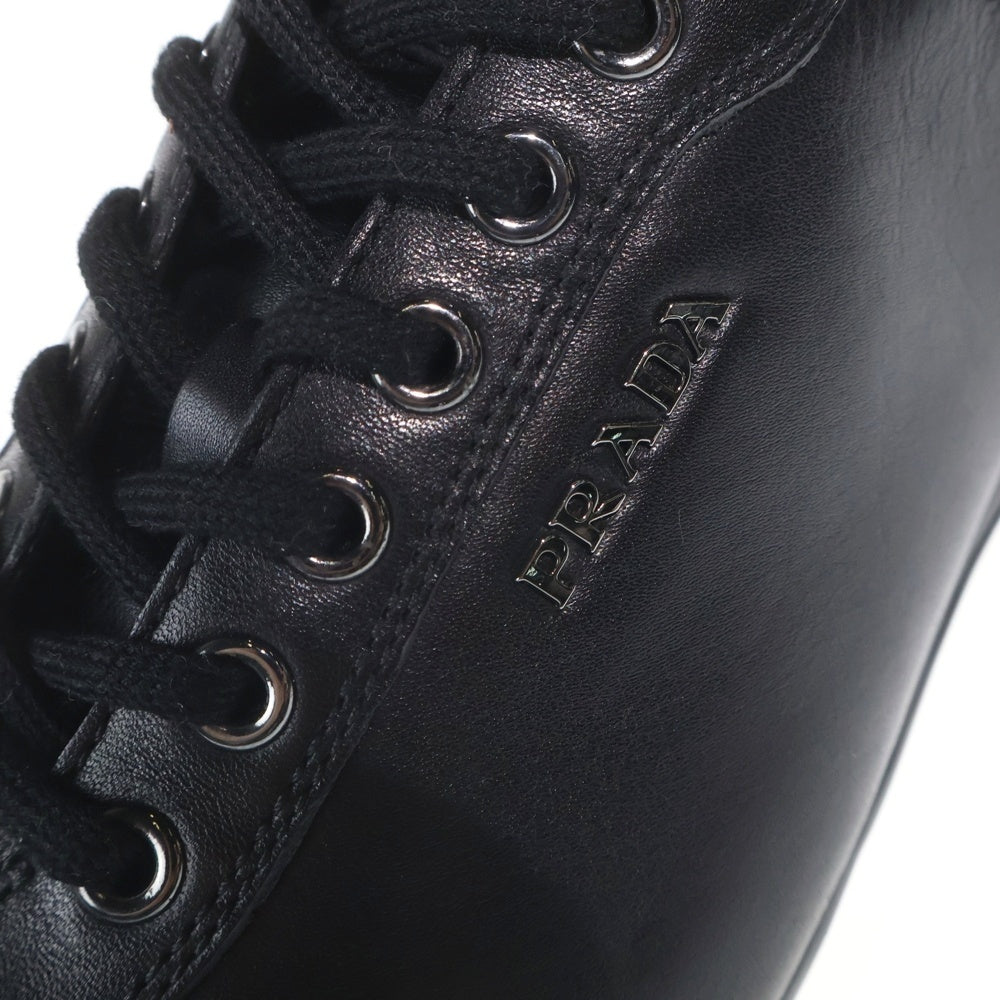 PRADA(プラダ) ロゴ レザー レースアップ ローカットシューズ ブラック レディース