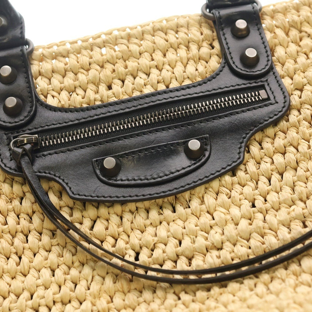 BALENCIAGA(バレンシアガ) パニエ トートバッグ ハンドバッグ カゴバッグ ベージュ×ブラック レザー 466499 ゴールド金具 レディース