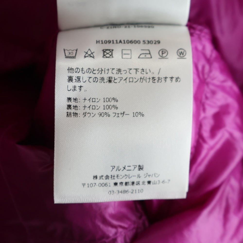 MONCLER(モンクレール) 22SS ACORUS ワッペンロゴ スタンドカラー ジップアップ ダウンジャケット ピンク H10911A10600 53029