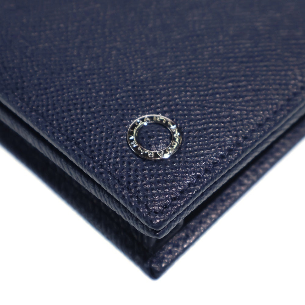 BVLGARI(ブルガリ) 二つ折り長財布 ロングウォレット カードケース ネイビー レザー 283811 シルバー金具