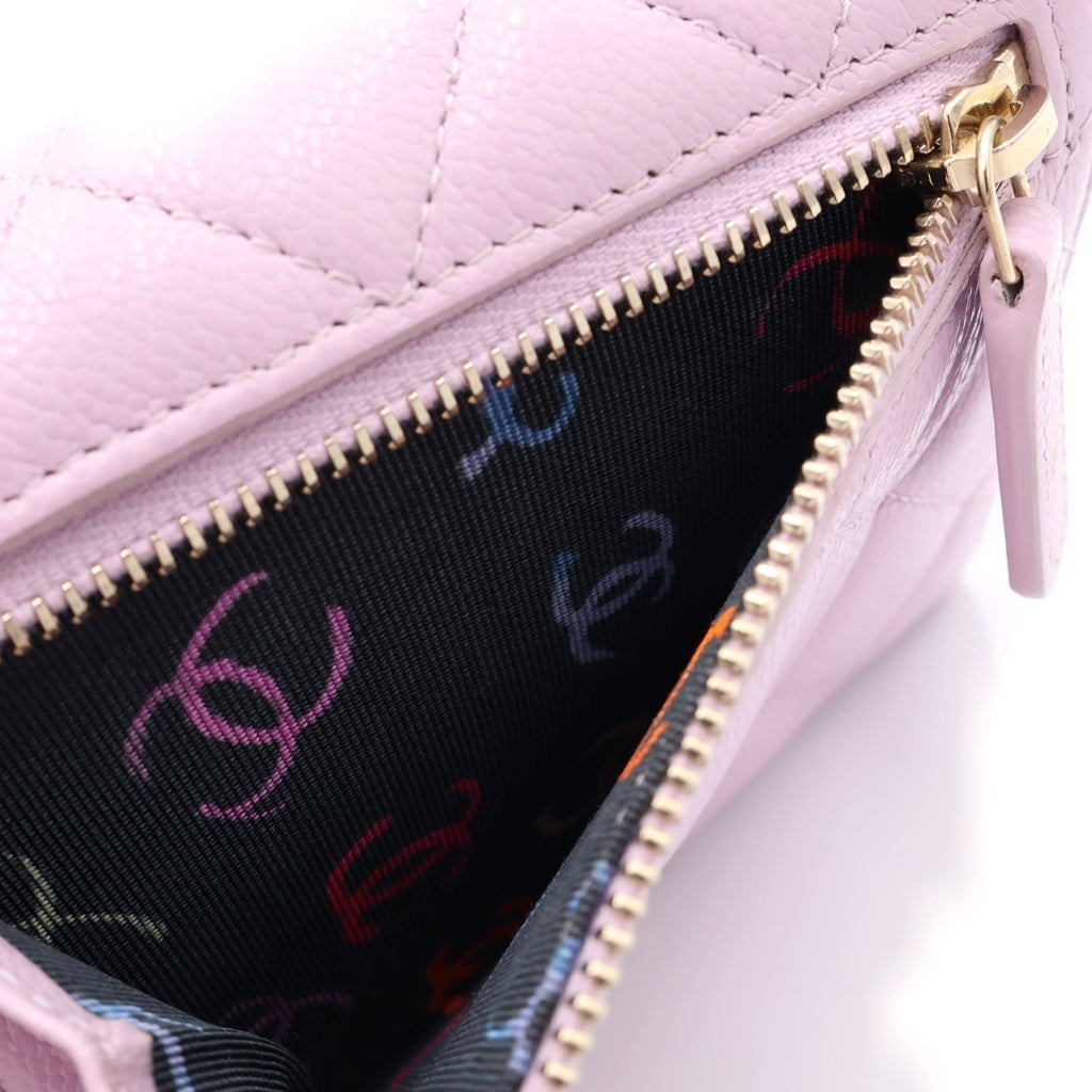 CHANEL(シャネル) マトラッセ 二つ折り財布 コンパクトウォレット コインケース ライトピンク キャビアスキン レザー ゴールド金具 レディース