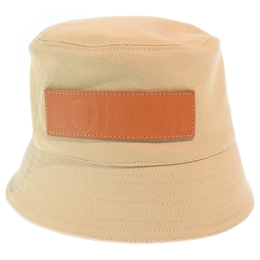 LOEWE(ロエベ) paula's ibiza パウラズイビザ レザー ロゴパッチ キャンバス バケットハット 帽子 ベージュ K820HB1X19 レディース
