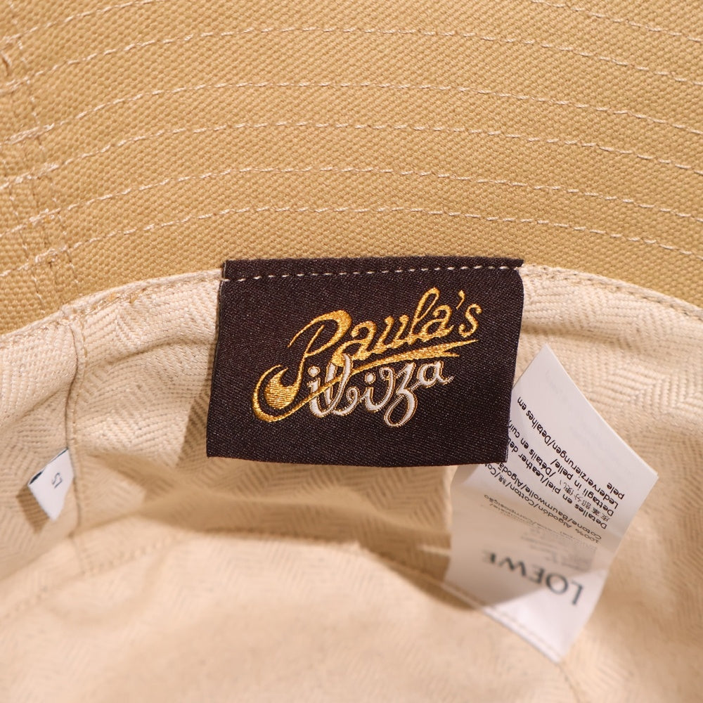 LOEWE(ロエベ) paula's ibiza パウラズイビザ レザー ロゴパッチ キャンバス バケットハット 帽子 ベージュ K820HB1X19 レディース