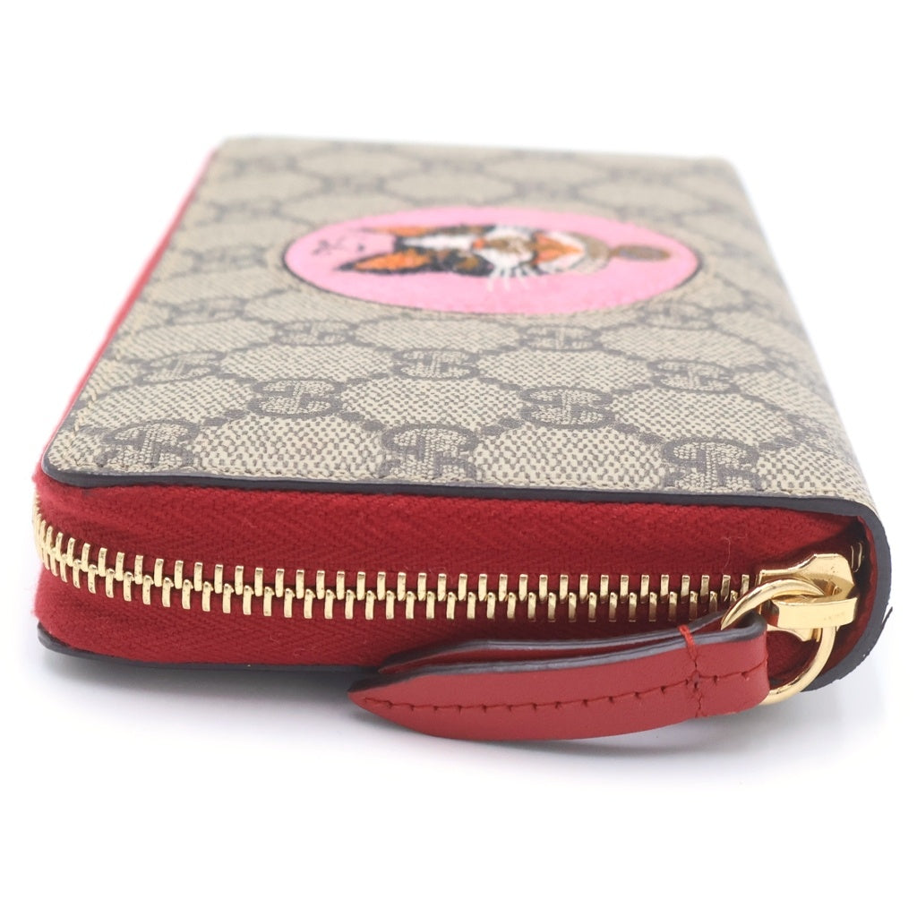 GUCCI(グッチ) GGスプリーム ボスコ ラウンドファスナー長財布 ロングウォレット カードケース レッド×ベージュ PVC 506279 ゴールド金具 レディース