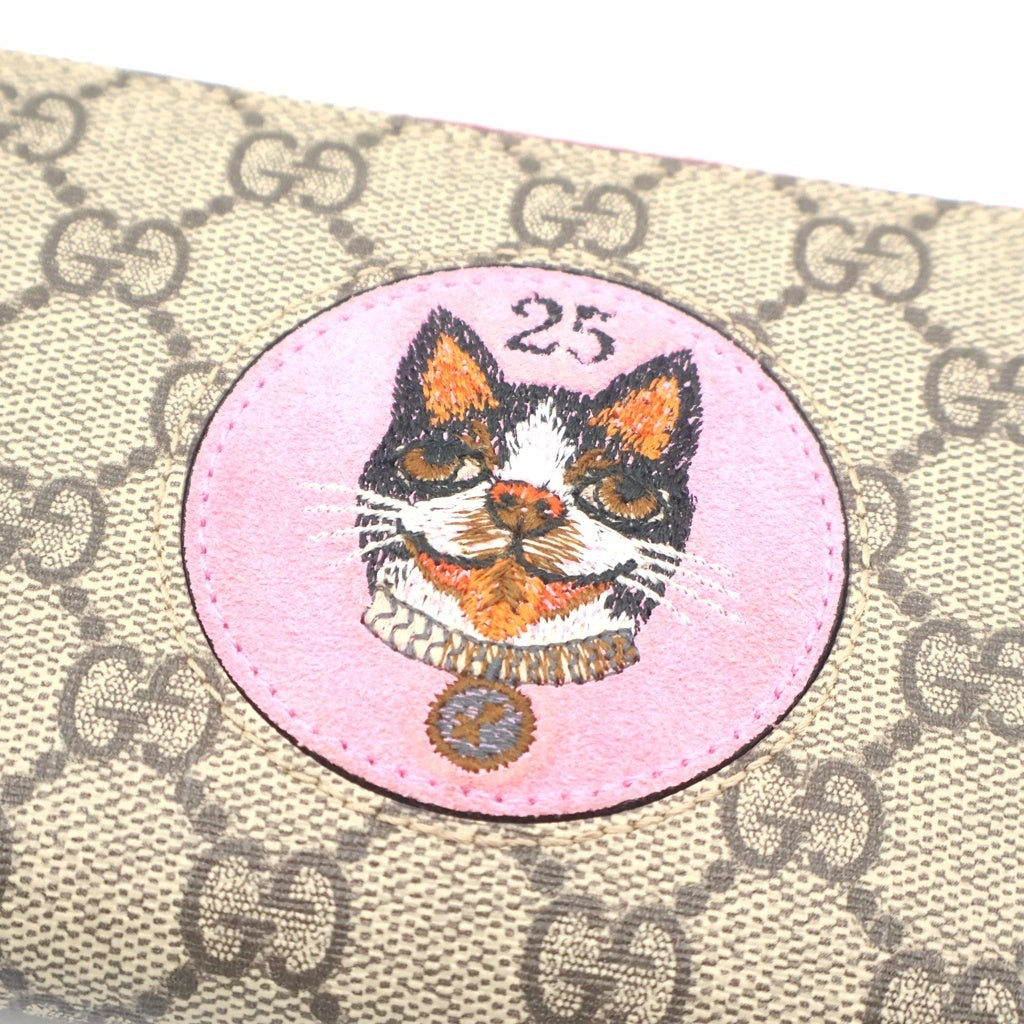GUCCI(グッチ) GGスプリーム ボスコ ラウンドファスナー長財布 ロングウォレット カードケース レッド×ベージュ PVC 506279 ゴールド金具 レディース