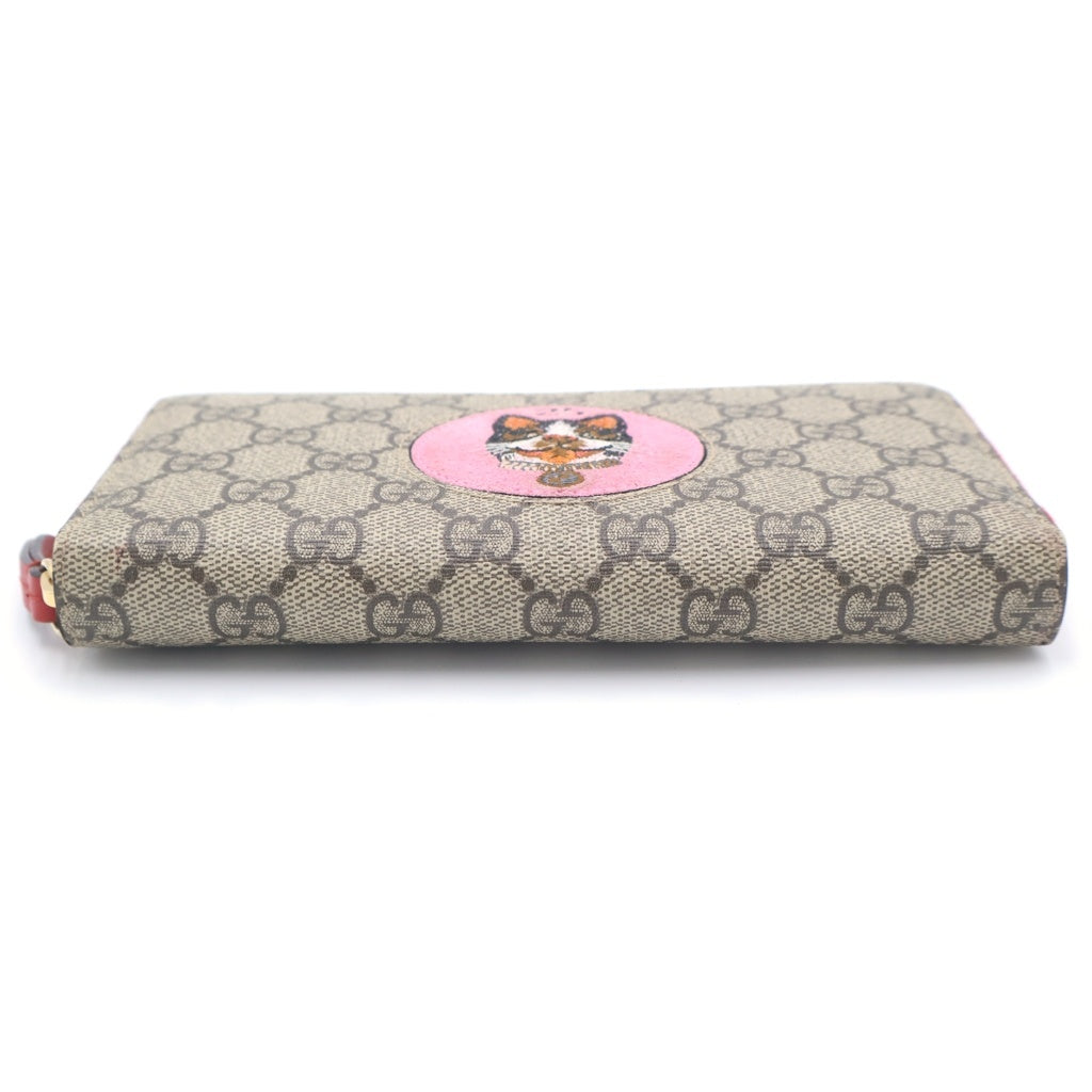 GUCCI(グッチ) GGスプリーム ボスコ ラウンドファスナー長財布 ロングウォレット カードケース レッド×ベージュ PVC 506279 ゴールド金具 レディース