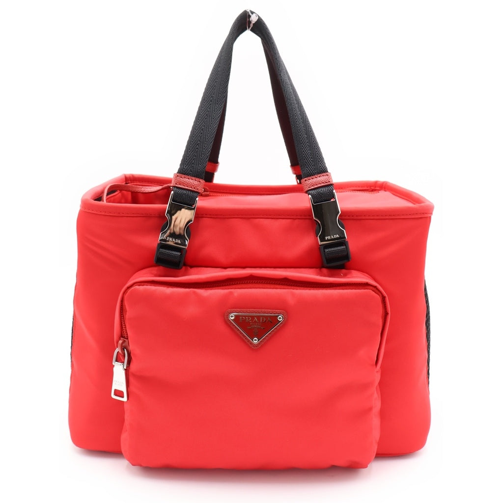 PRADA(プラダ) PET BAG ペットバッグ ハンドバッグ レッド ナイロン テスート 2VC030 シルバー金具 レディース