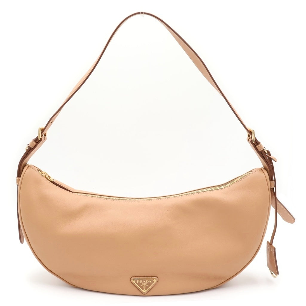 PRADA(プラダ) デミルーン ラージ クロスボディバッグ ワンショルダーバッグ ハンドバッグ ベージュ レザー 1BC255 ゴールド金具 レディース