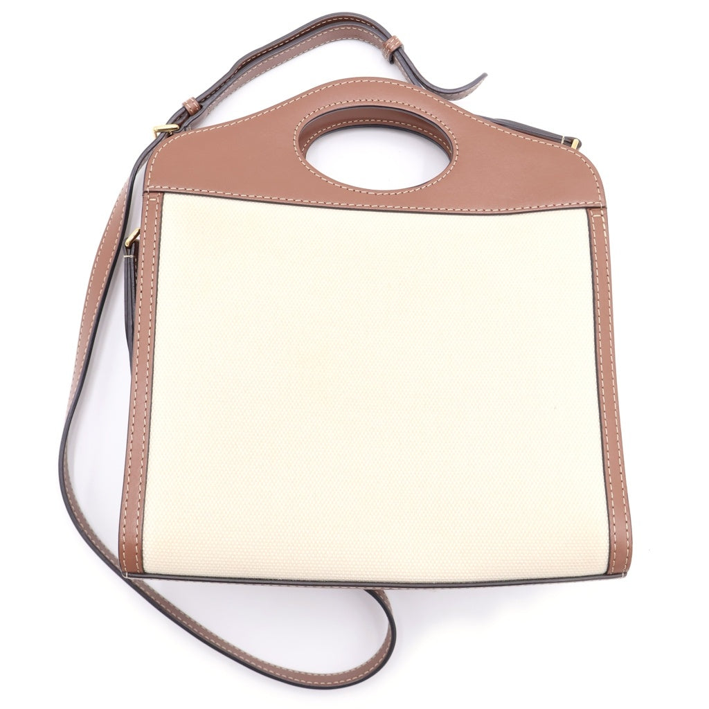 BURBERRY(バーバリー) ミニポケットバッグ ハンドバッグ ショルダーバッグ 2WAYバッグ ブラウン×アイボリー レザー×キャンバス 8039361 ゴールド金具 レディース