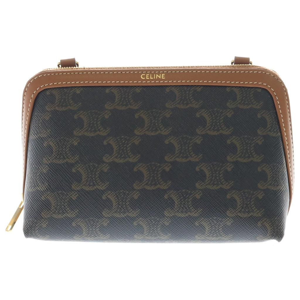 CELINE(セリーヌ) トリオンフ PVC レザー チェーンクラッチバッグ ゴールド金具 ブラウン 10E382 レディース