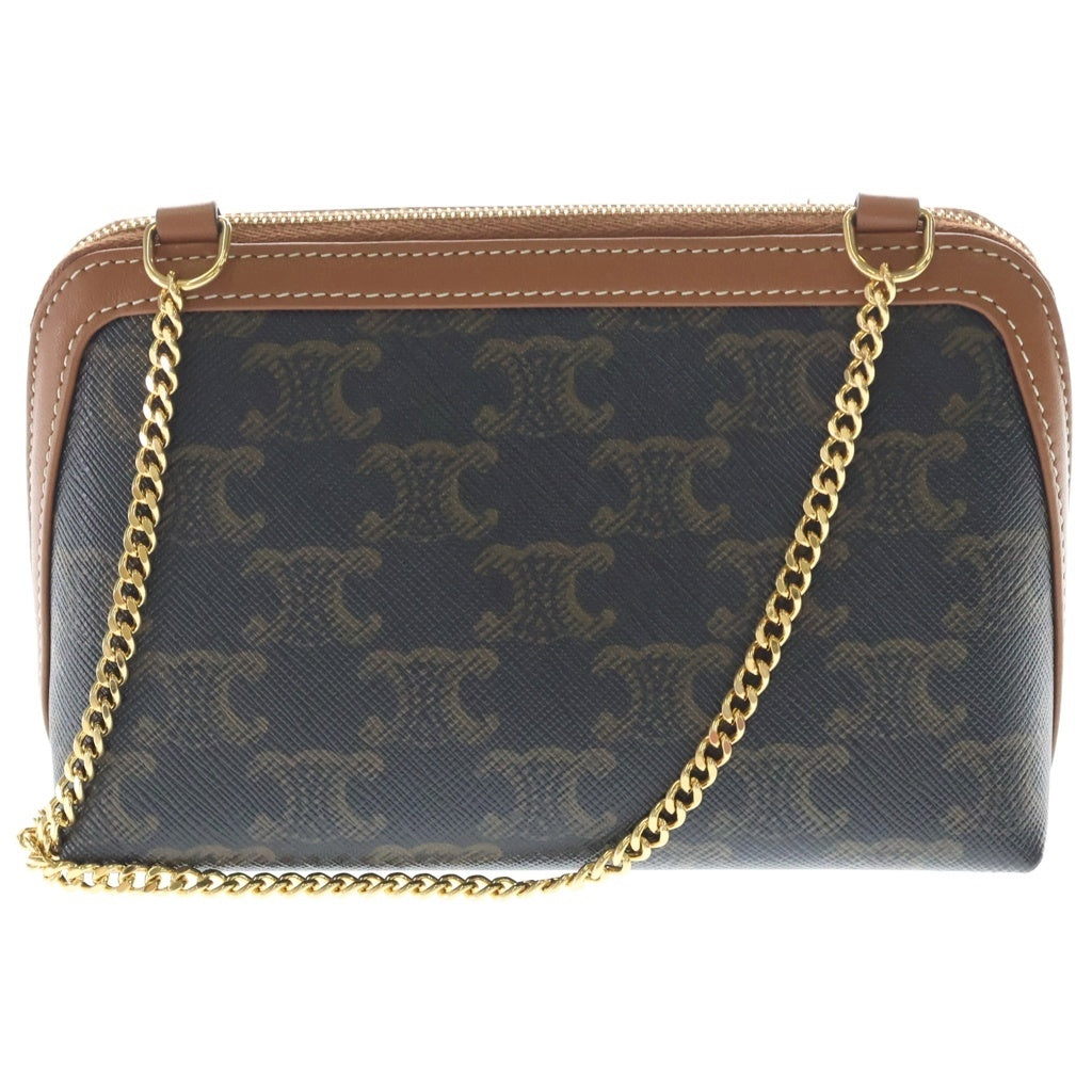 CELINE(セリーヌ) トリオンフ PVC レザー チェーンクラッチバッグ ゴールド金具 ブラウン 10E382 レディース