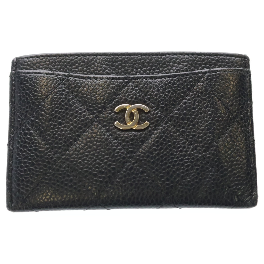 CHANEL(シャネル) マトラッセ カードケース 名刺入れ ブラック キャビアスキン ゴールド金具 レディース