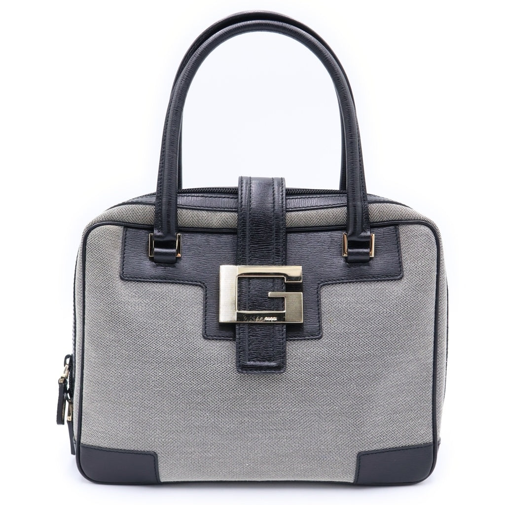 GUCCI(グッチ) GGバックル ハンドバッグ ブラック×グレー レザー×キャンバス 011・5155 001013 ゴールド金具 レディース