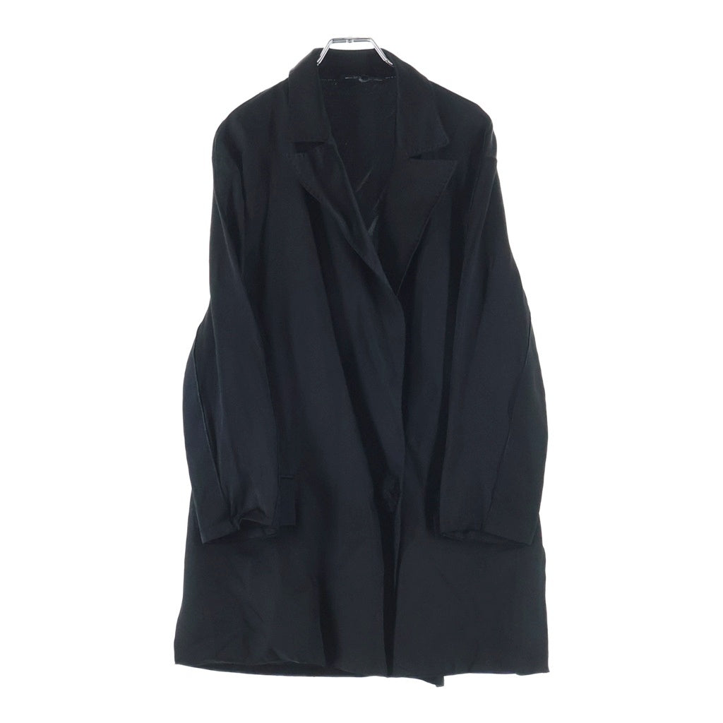 LANVIN(ランバン) シルク混 サテン 1B テーラード ロングジャケット コート ブラック レディース