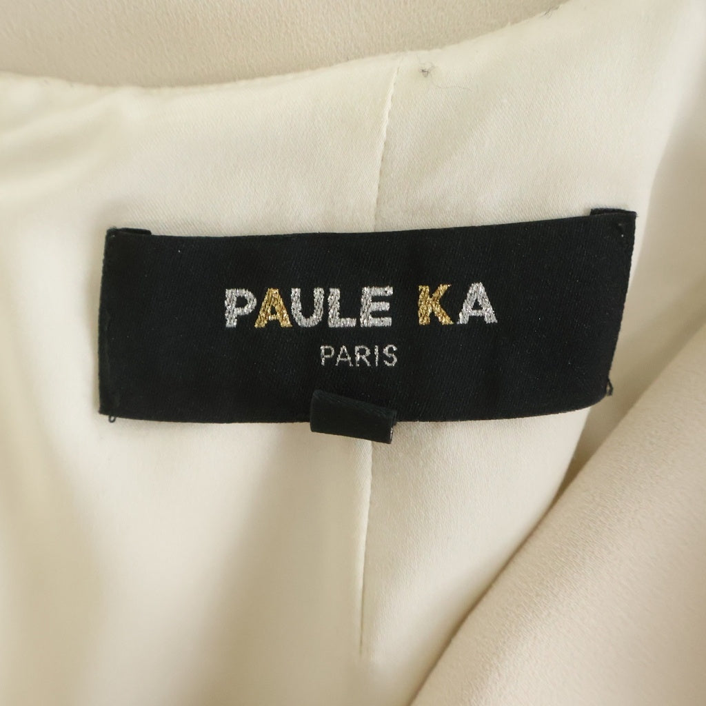 PAULE KA(ポールカ) バックジップ フロントリボン ノースリーブワンピース アイボリー×ブラック×オレンジ #38 レディース