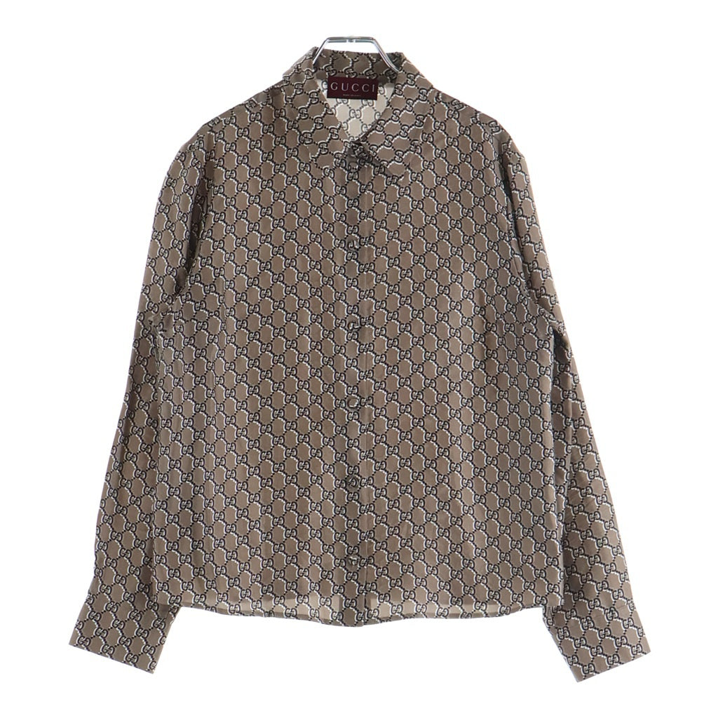 GUCCI(グッチ) プリント入り シルクツイル 長袖シャツ ブラック #42 813313 レディース