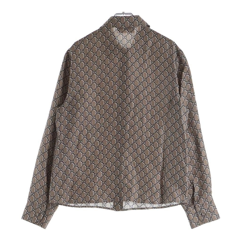 GUCCI(グッチ) プリント入り シルクツイル 長袖シャツ ブラック #42 813313 レディース