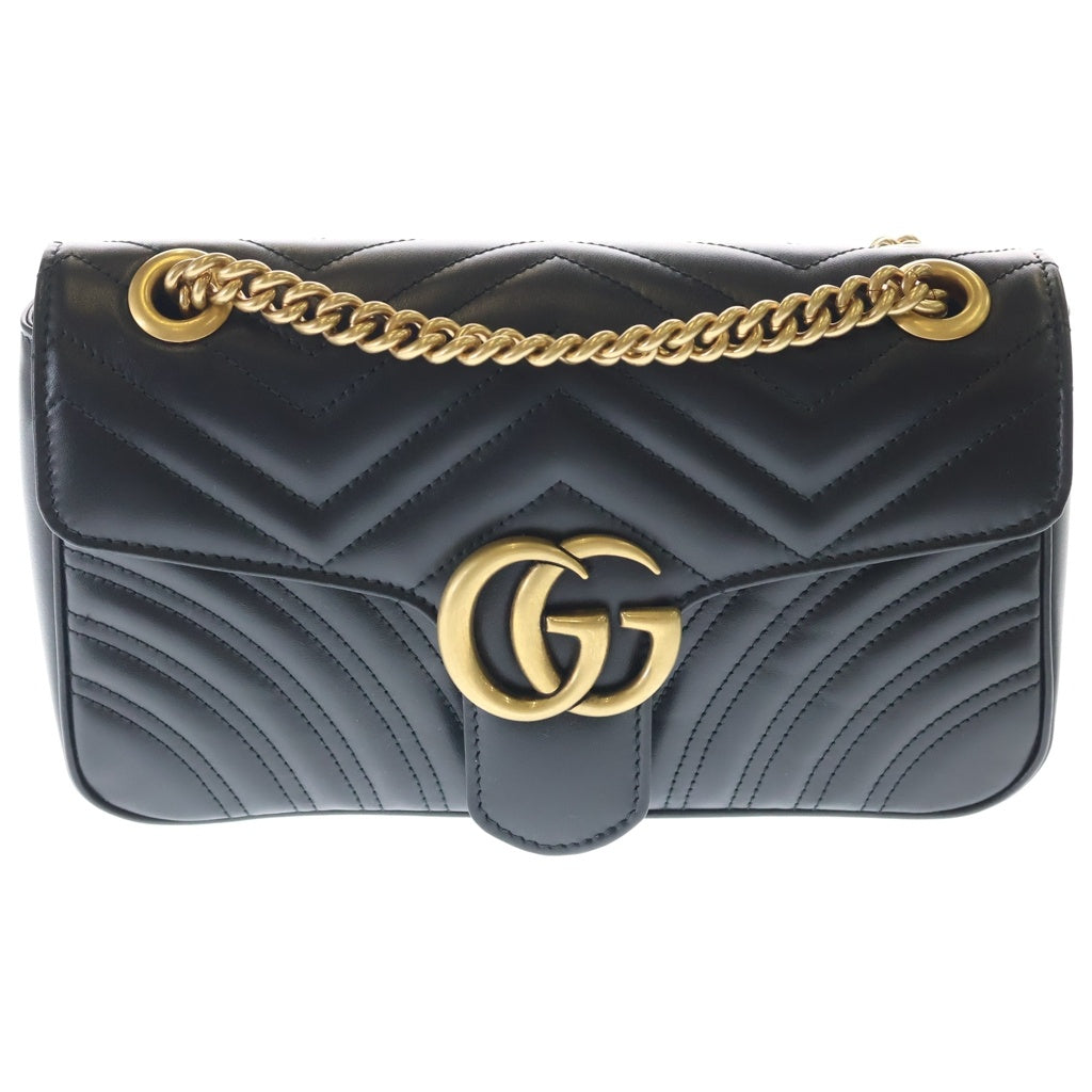 GUCCI(グッチ) GGマーモント チェーンショルダーバッグ ブラック レザー 443497 ゴールド金具 レディース