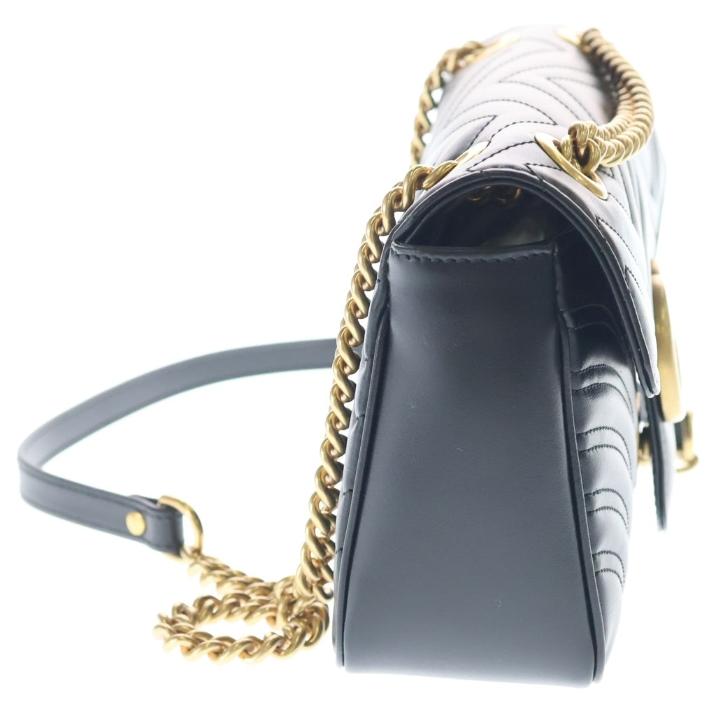 GUCCI(グッチ) GGマーモント チェーンショルダーバッグ ブラック レザー 443497 ゴールド金具 レディース