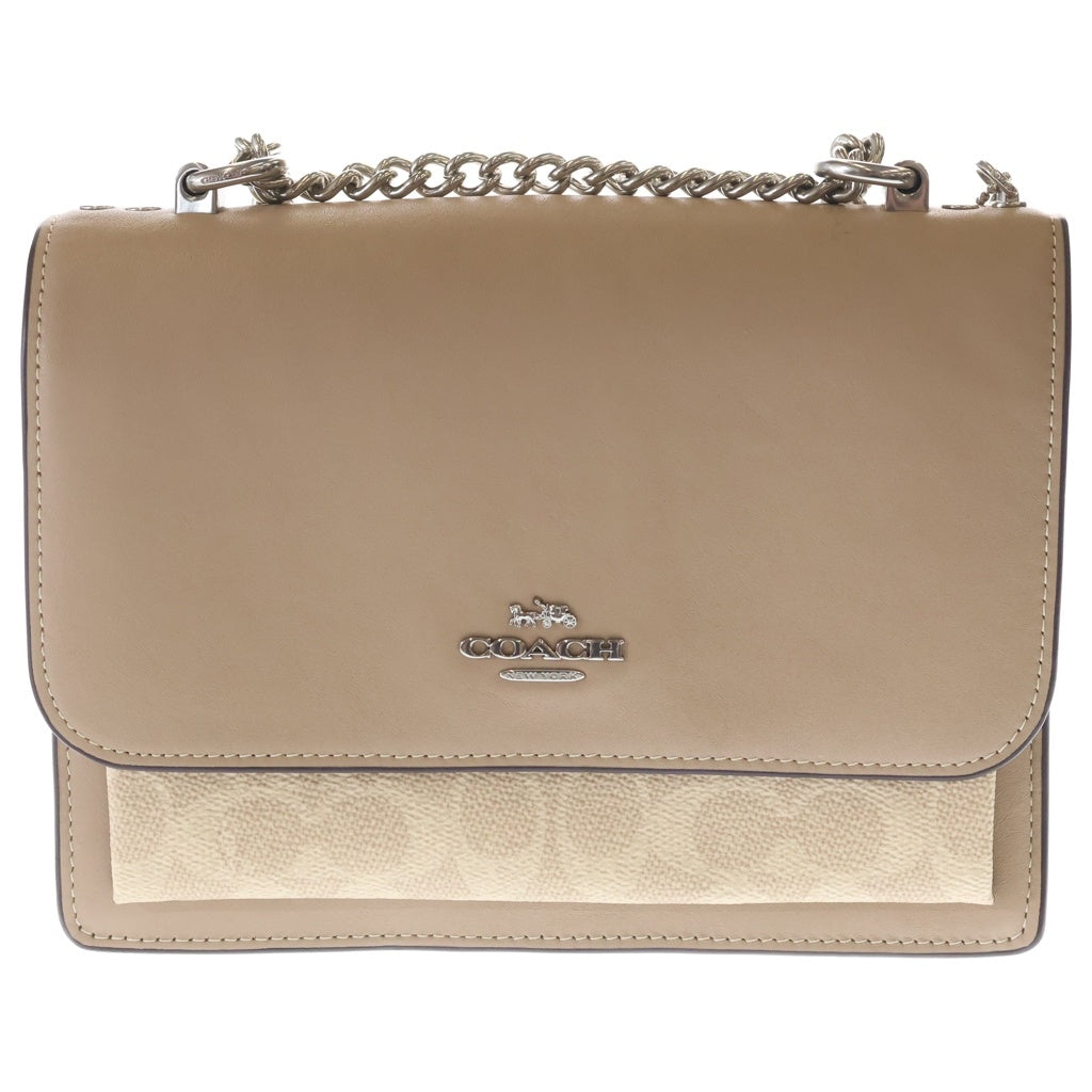 COACH(コーチ) シグネチャー チェーンショルダーバッグ ベージュ PVC レザー CV978 シルバー金具 レディース