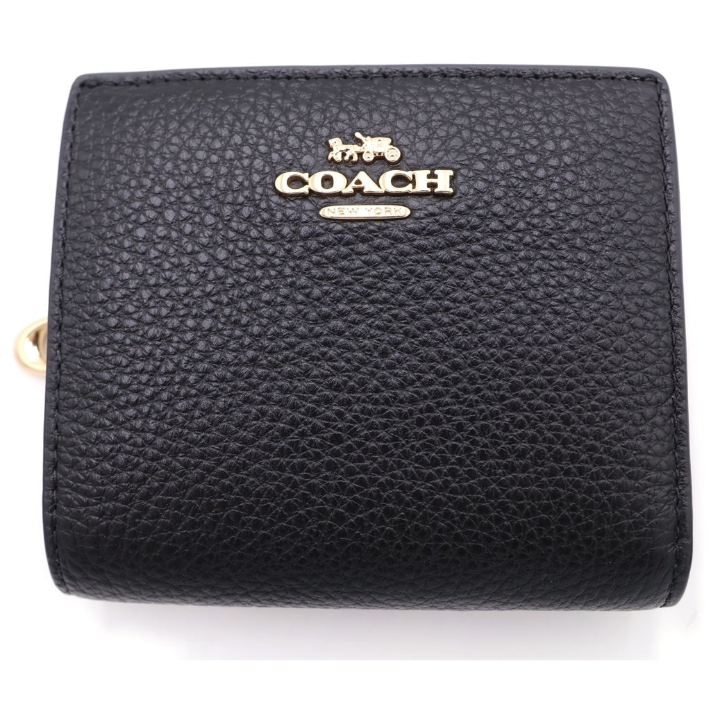 COACH(コーチ) レザー ラウンドファスナー 二つ折り財布 コンパクトウォレット ブラック