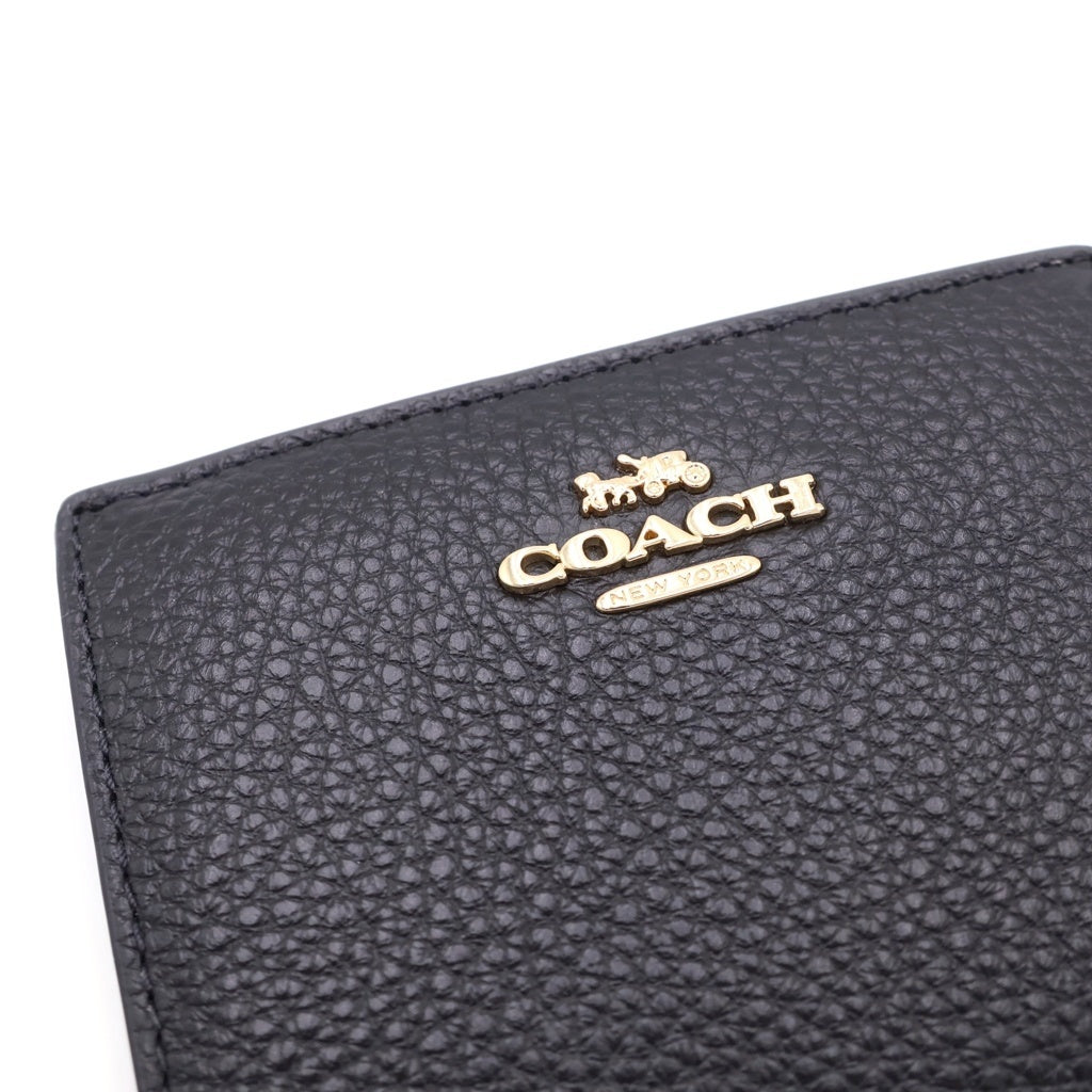 COACH(コーチ) レザー ラウンドファスナー 二つ折り財布 コンパクトウォレット ブラック