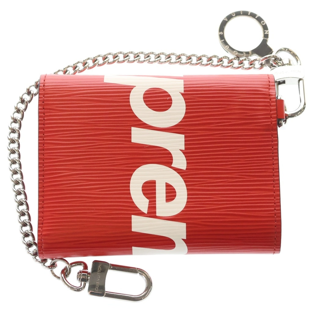 SUPREME(シュプリーム) エピ チェーンコンパクトウォレット 三つ折り財布 コインケース レッド×ホワイト レザー PVC M67755 シルバー金具