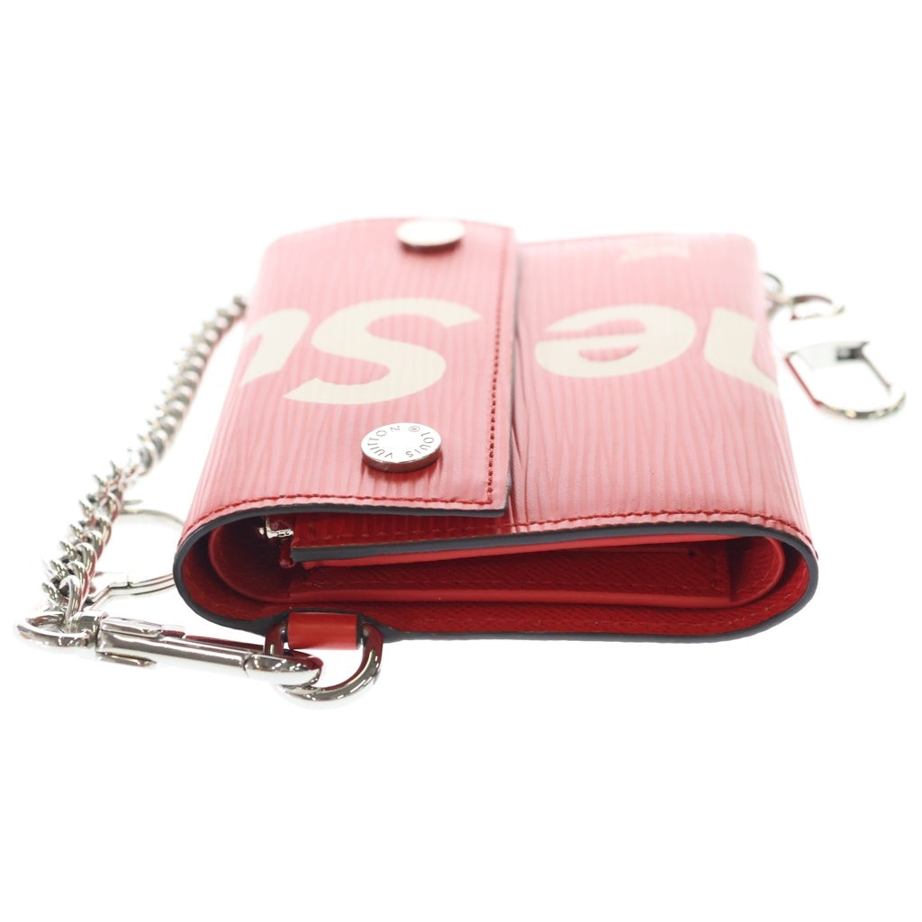 SUPREME(シュプリーム) エピ チェーンコンパクトウォレット 三つ折り財布 コインケース レッド×ホワイト レザー PVC M67755 シルバー金具