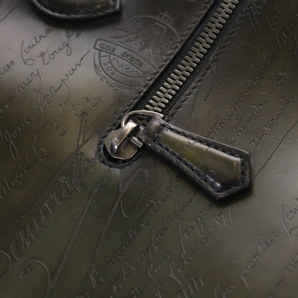 Berluti(ベルルッティ) カリグラフィ ブリーフケース ハンドバッグ ビジネスバッグ ショルダーバッグ グリーン レザー シルバー金具